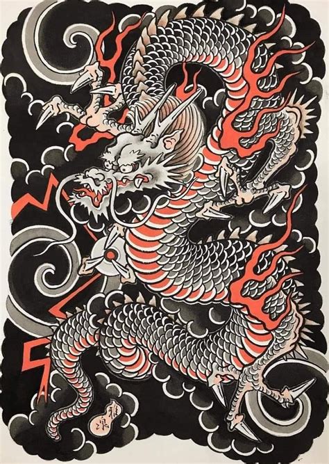 traditional dragon tattoo flash|japanese dragon sketch line tattoo.